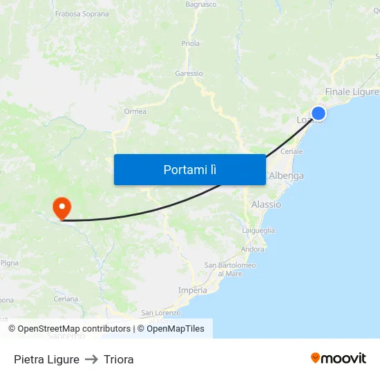Pietra Ligure to Triora map