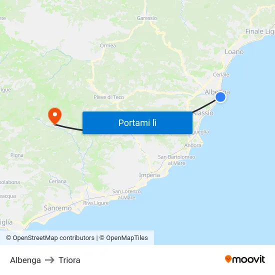 Albenga to Triora map