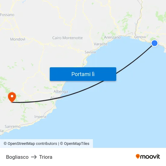 Bogliasco to Triora map