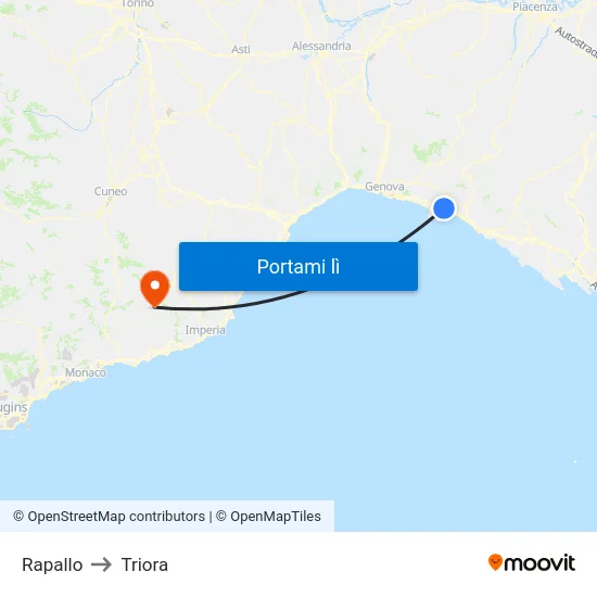 Rapallo to Triora map