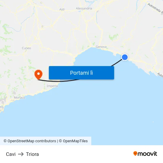 Cavi to Triora map
