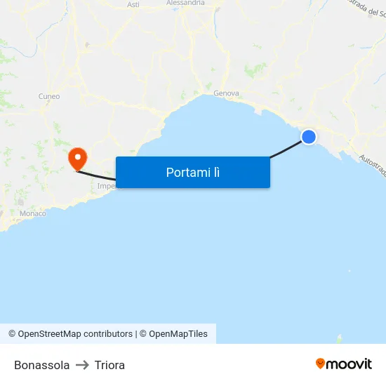 Bonassola to Triora map