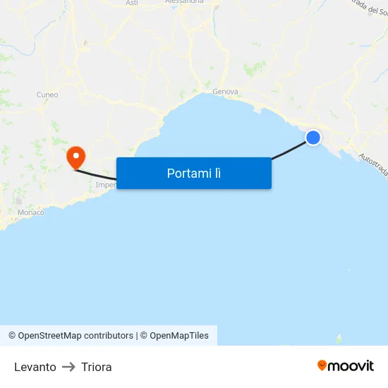 Levanto to Triora map