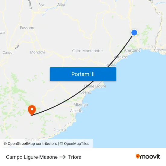 Campo Ligure-Masone to Triora map