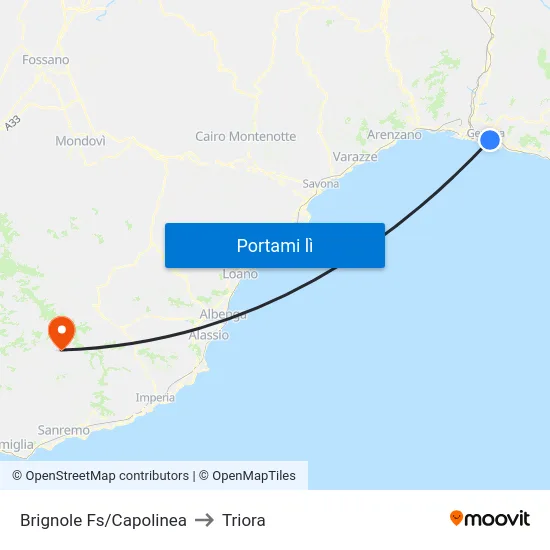 Brignole Fs/Capolinea to Triora map