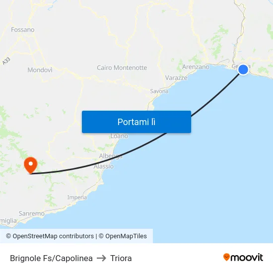 Brignole Fs/Capolinea to Triora map