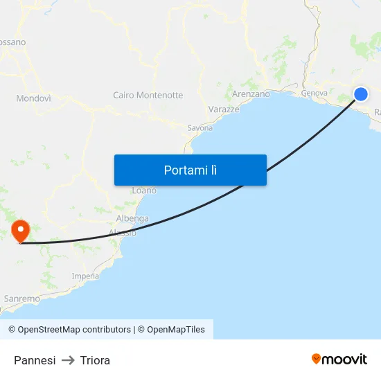 Pannesi to Triora map