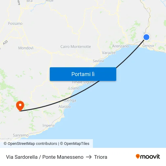 Via Sardorella / Ponte Manesseno to Triora map