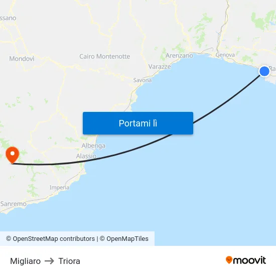 Migliaro to Triora map