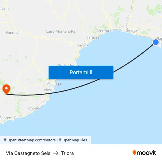 Via Castagneto Seià to Triora map