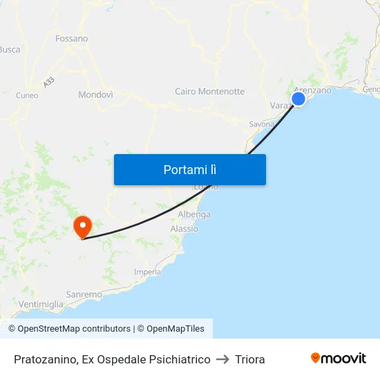 Pratozanino, Ex Ospedale Psichiatrico to Triora map