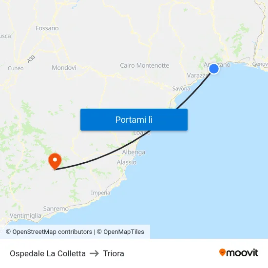 Ospedale La Colletta to Triora map