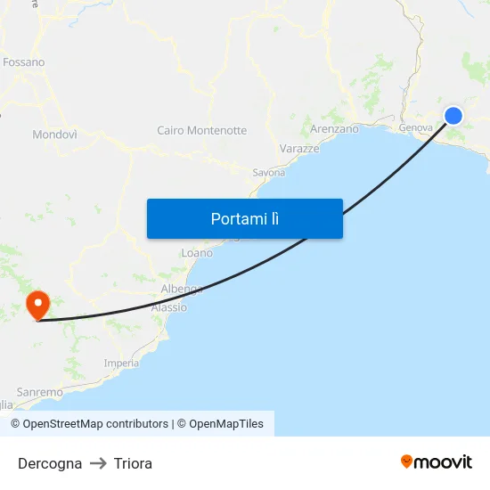 Dercogna to Triora map