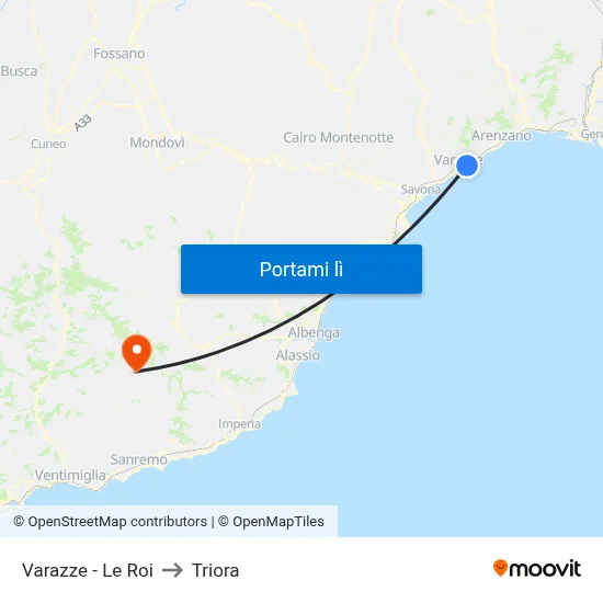 Varazze - Le Roi to Triora map
