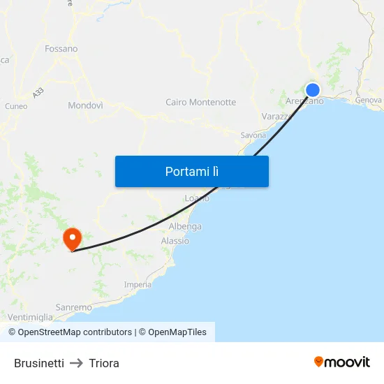Brusinetti to Triora map