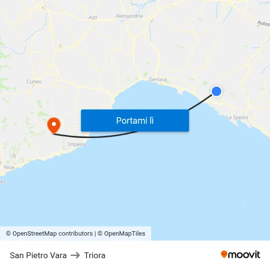 San Pietro Vara to Triora map