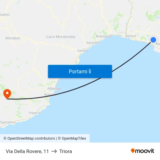 Via Della Rovere, 11 to Triora map