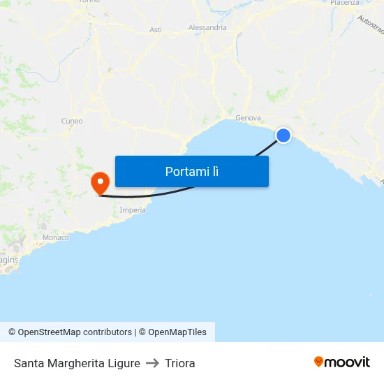 Santa Margherita Ligure to Triora map