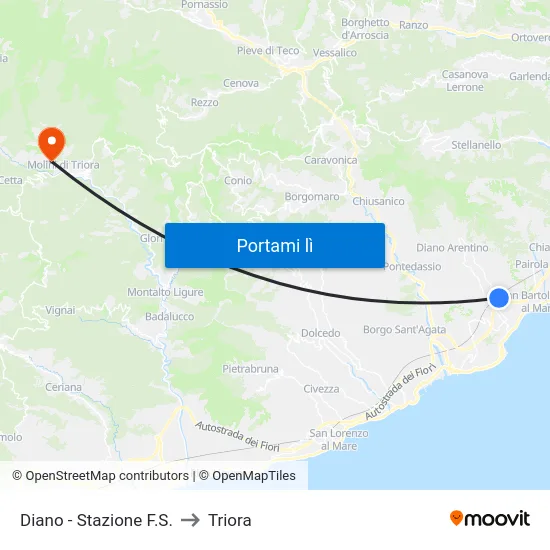 Diano - Stazione F.S. to Triora map