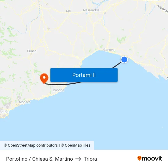 Portofino / Chiesa S. Martino to Triora map