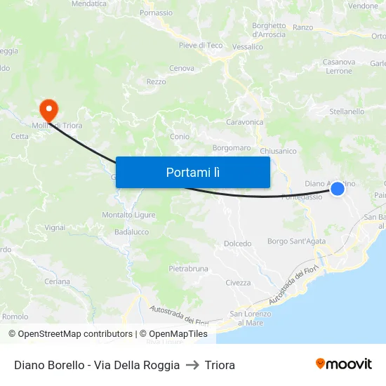 Diano Borello - Via Della Roggia to Triora map