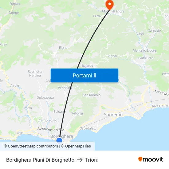 Bordighera Piani Di Borghetto to Triora map