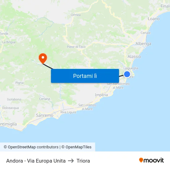 Andora - Via Europa Unita to Triora map