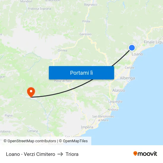Loano - Verzi Cimitero to Triora map