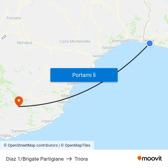 Diaz 1/Brigate Partigiane to Triora map