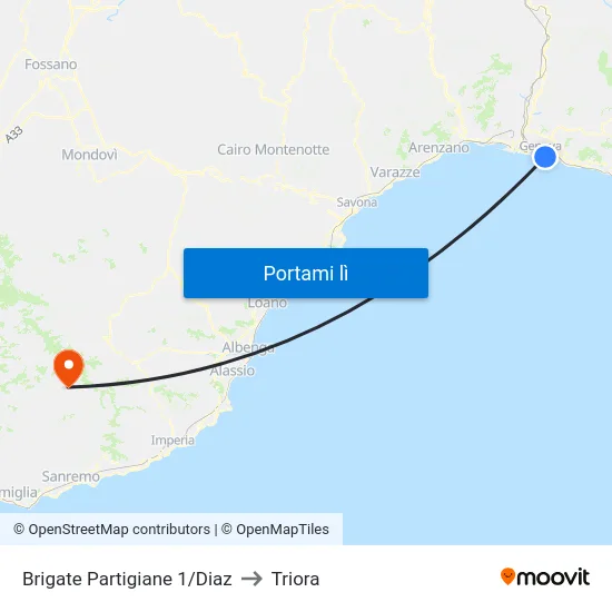 Brigate Partigiane 1/Diaz to Triora map