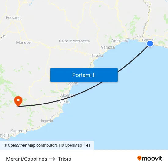 Merani/Capolinea to Triora map