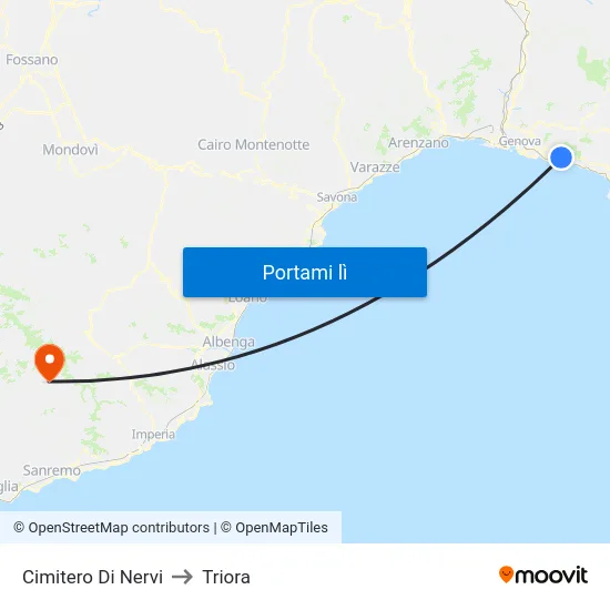 Cimitero Di Nervi to Triora map