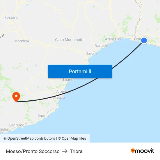 Mosso/Pronto Soccorso to Triora map