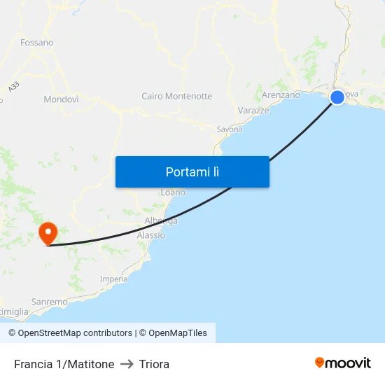 Francia 1/Matitone to Triora map