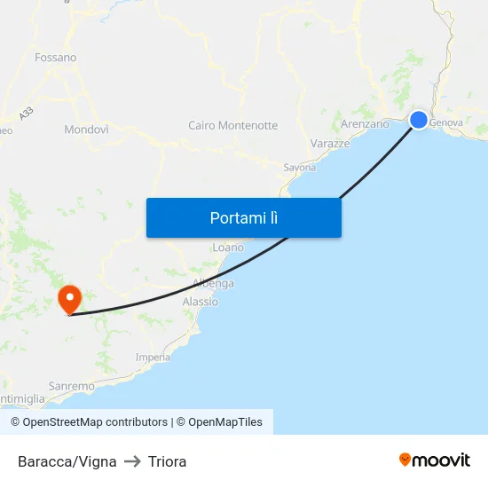 Baracca/Vigna to Triora map