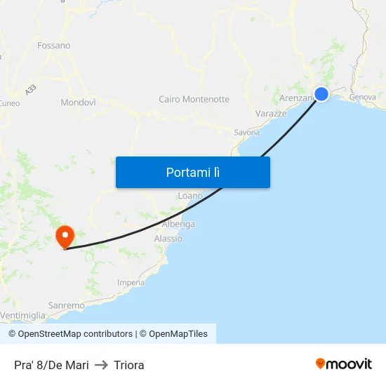 Pra' 8/De Mari to Triora map