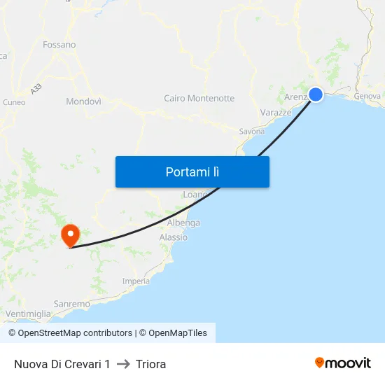 Nuova Di Crevari 1 to Triora map