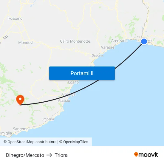 Dinegro/Mercato to Triora map