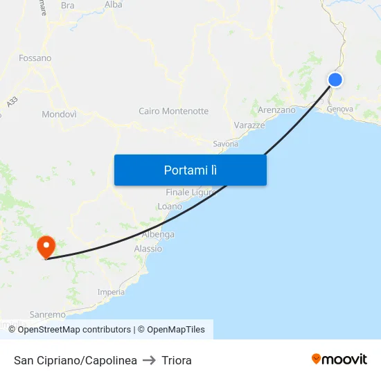 San Cipriano/Capolinea to Triora map