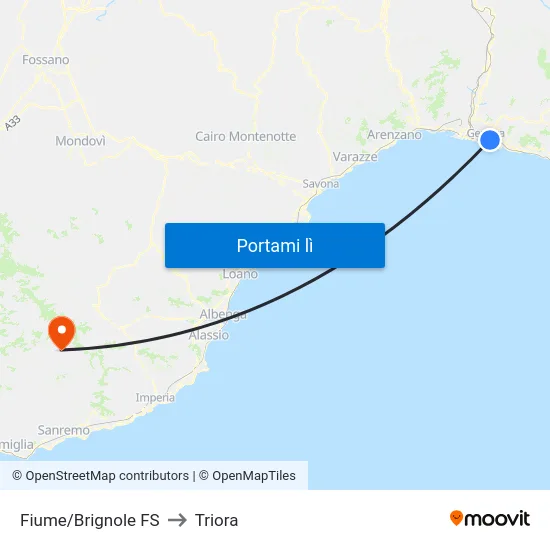 Fiume/Brignole FS to Triora map