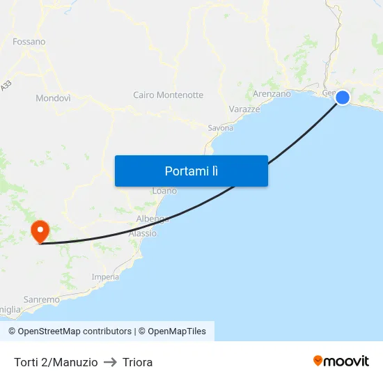 Torti 2/Manuzio to Triora map