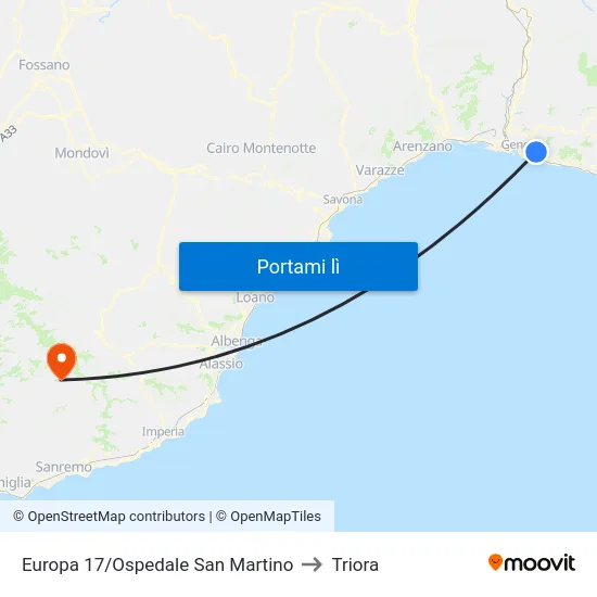 Europa 17/Ospedale San Martino to Triora map