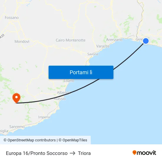 Europa 16/Pronto Soccorso to Triora map