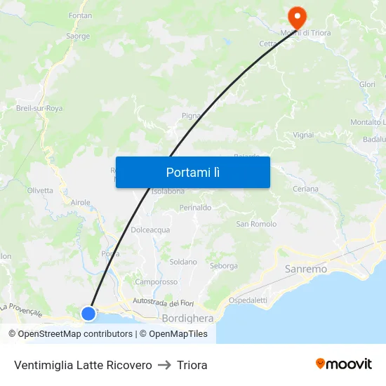 Ventimiglia Latte Ricovero to Triora map