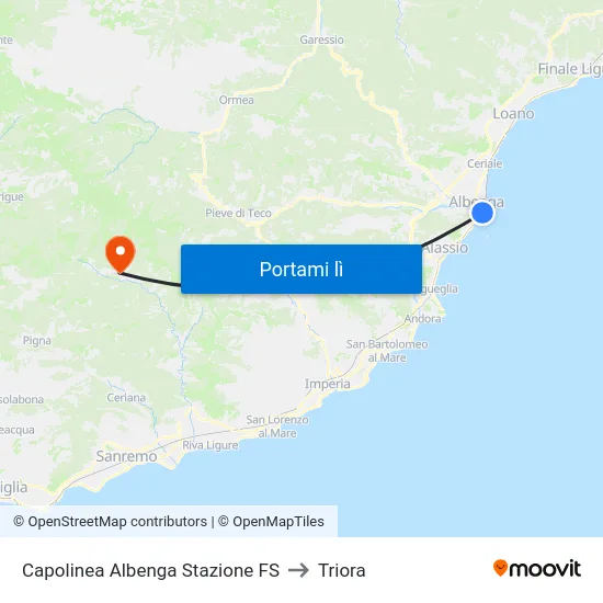 Capolinea Albenga Stazione FS to Triora map