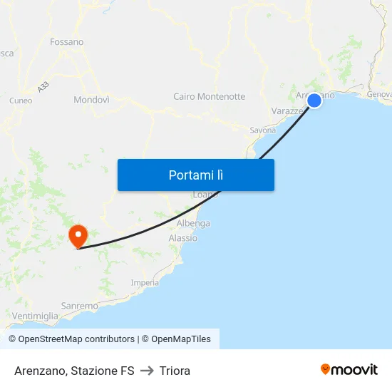 Arenzano, Stazione FS to Triora map