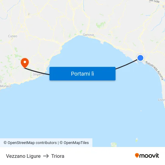 Vezzano Ligure to Triora map