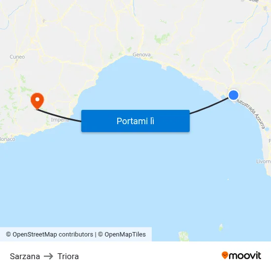 Sarzana to Triora map