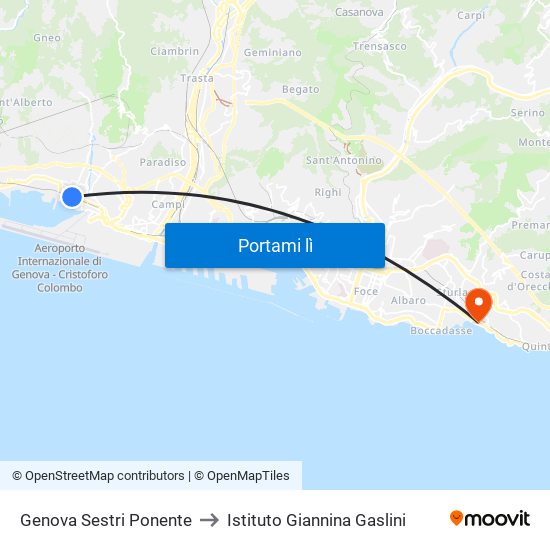 Genova Sestri Ponente to Istituto Giannina Gaslini map