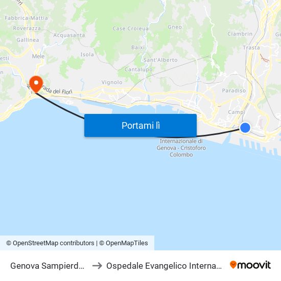 Genova Sampierdarena to Ospedale Evangelico Internazionale map